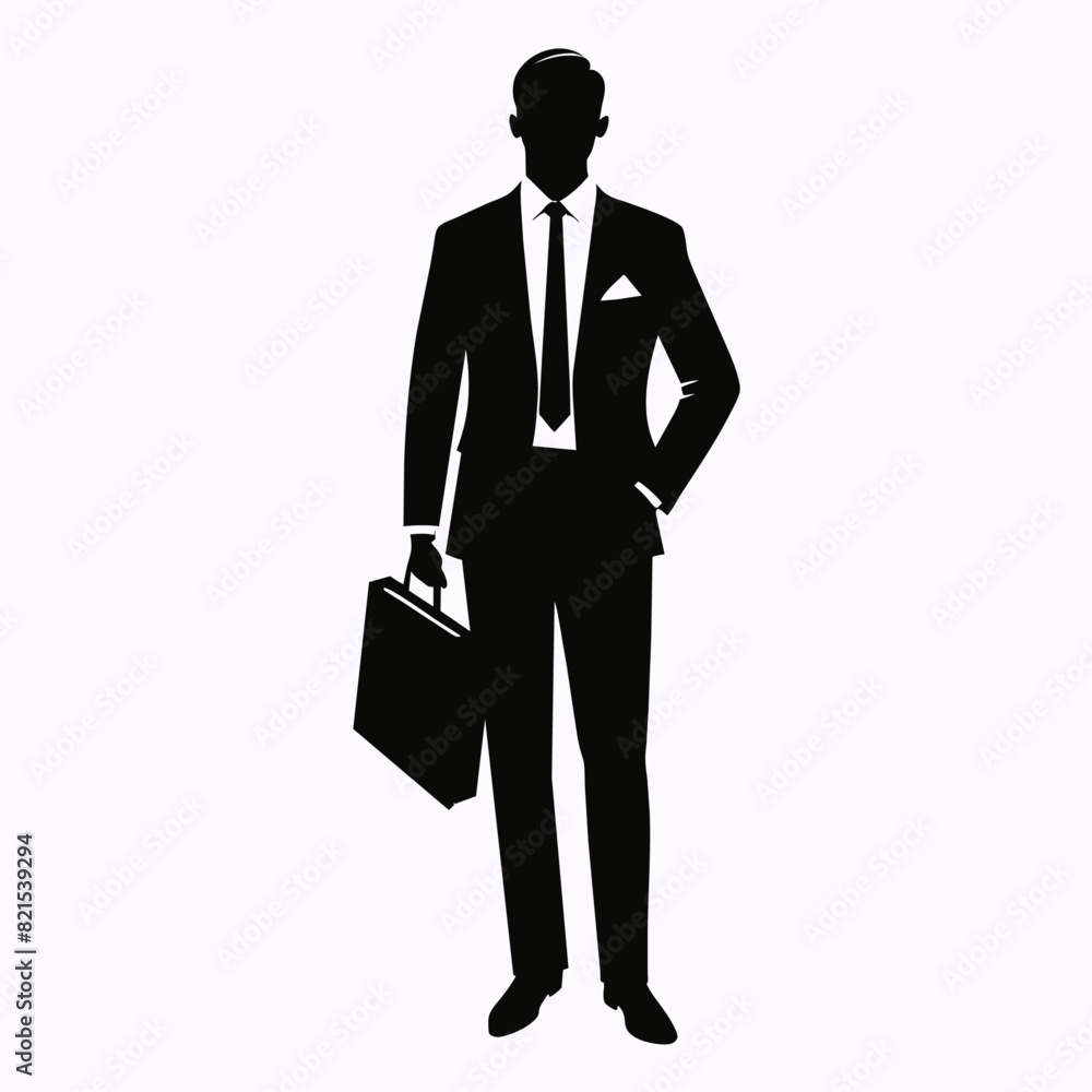 a business man stand with briefcase vector silhouette, black color illustration, solid white background a business man stand with briefcase vector silhouette, black color illustration, solid white background