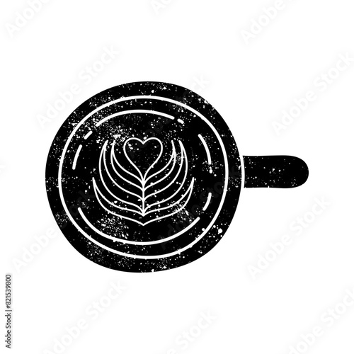 Coffee latter art cup black hand drawn icon in grunge look