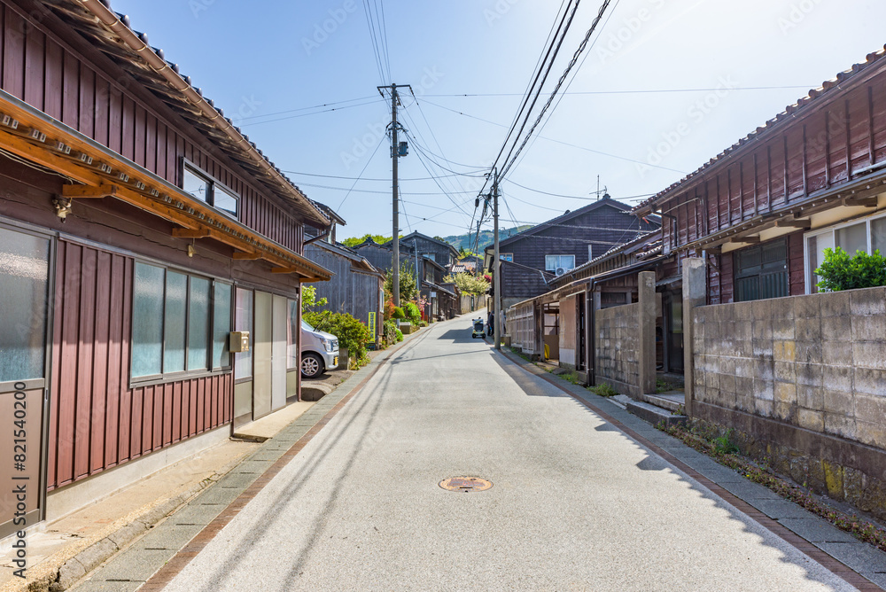 Street view of the Kyomachi dori avenue in the Mine and Mining town of Sado Aikawa, Important Cultural Landscape of Japan. Street view of the Kyomachi dori avenue in the Mine and Mining town of Sado Aikawa, Important Cultural Landscape of Japan.