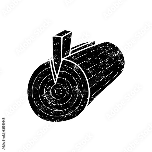 Wood timber log splitting wedge black hand drawn icon in grunge look