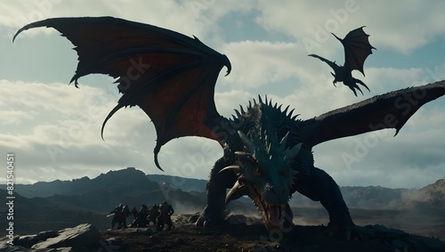 A majestic dragon from Game of Thrones soars above a mountain, showcasing its power and grace. Generative AI © Mohammed