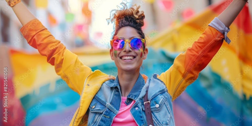 Happy gay pride. Young woman with rainbow flag. Happy gay pride. Young woman with rainbow flag.