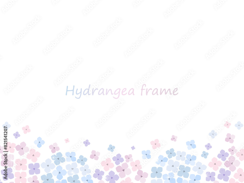 梅雨にぴったりな優しい色合いのアジサイの花のフレーム背景イラスト 梅雨にぴったりな優しい色合いのアジサイの花のフレーム背景イラスト