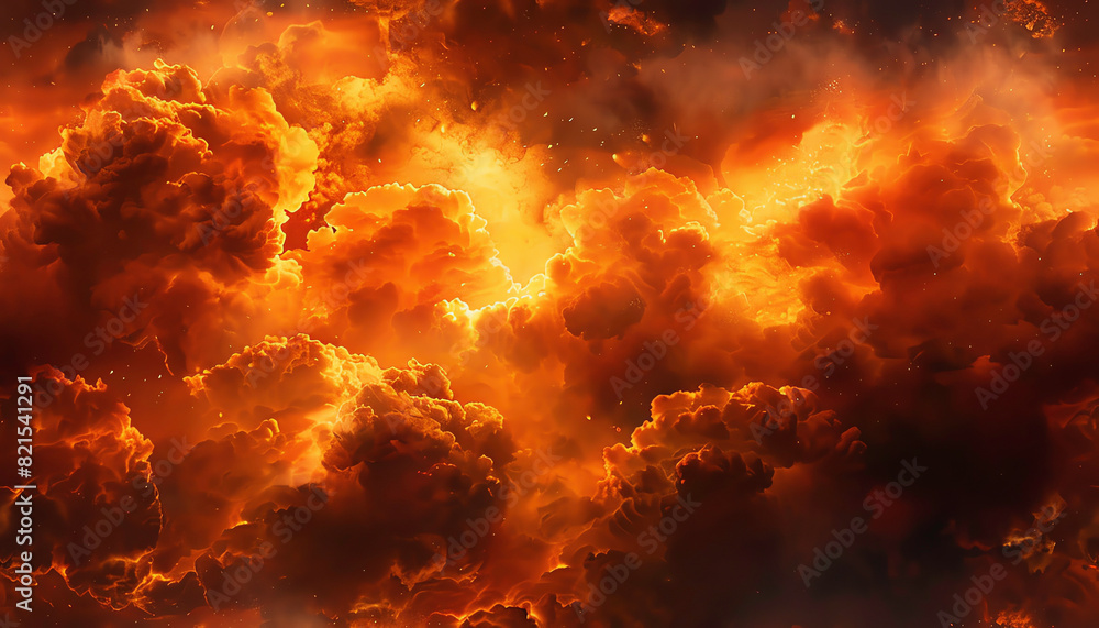 Fototapeta premium Abstract fiery orange and yellow clouds swirling in the sky.