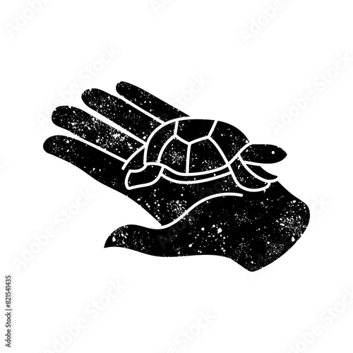 Animal newly hatched tortoise baby black hand drawn icon in grunge look