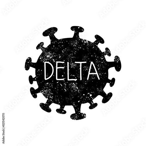 Delta variant coronavirus black hand drawn icon in grunge look