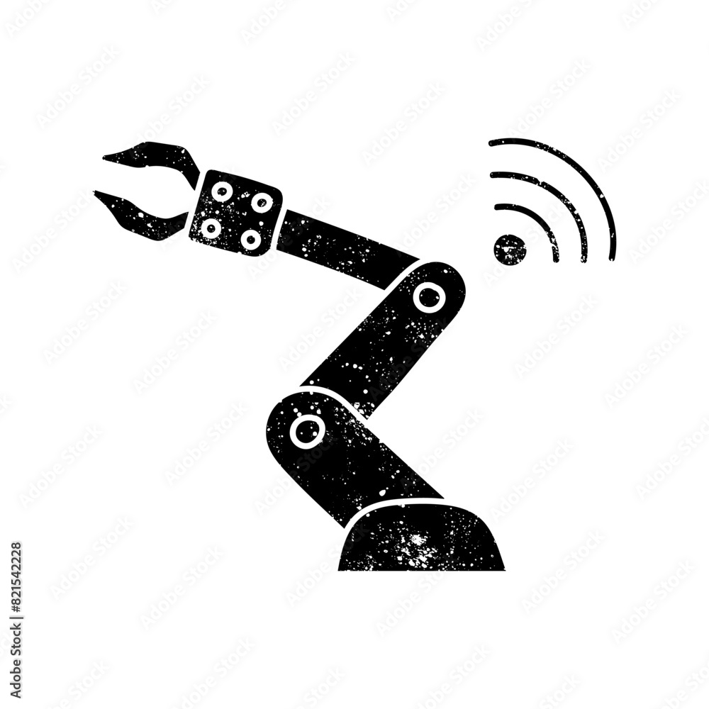 Wireless connected robotic arm black hand drawn icon in grunge look Wireless connected robotic arm black hand drawn icon in grunge look