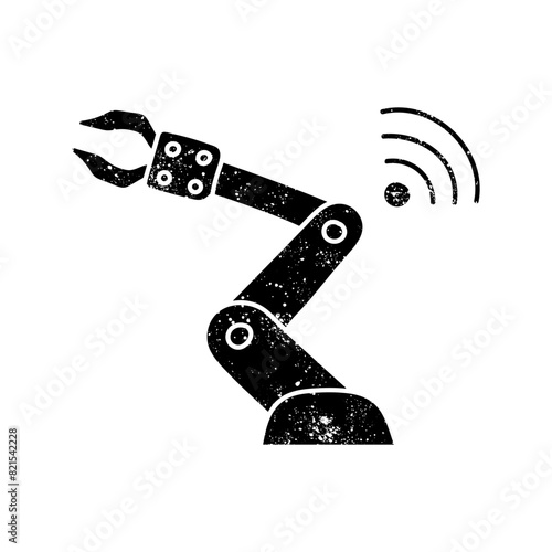 Wireless connected robotic arm black hand drawn icon in grunge look