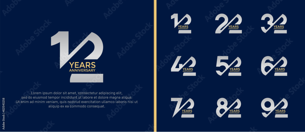 anniversary logo style set, gold and silver color with slash can be use for celebration moment anniversary logo style set, gold and silver color with slash can be use for celebration moment