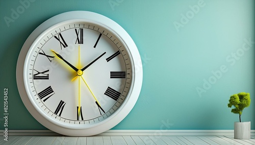Wallpaper Mural Part of white wall clock with yellow second hand hanging on wall. Close up image of plastic wall clock over turquiose blue background with copy space. Photo of time management or time is going concept Torontodigital.ca
