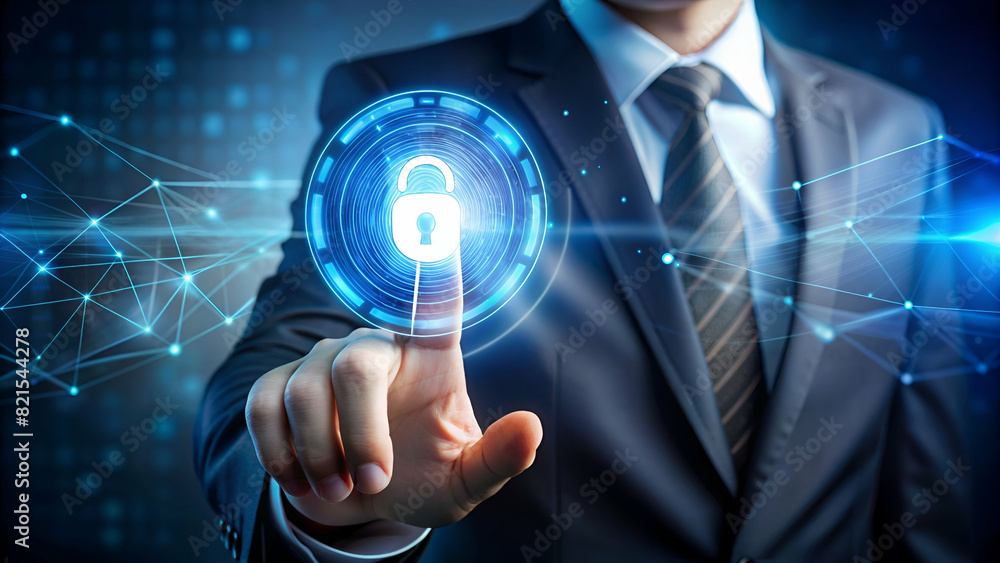 businessman pressing virtual button key businessman pressing virtual button key