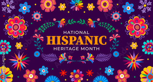 Tropical flowers background for national Hispanic heritage month, vector banner with floral pattern ornament. Latin Americans Hispanic heritage month holiday or festival of tradition and ethnic art