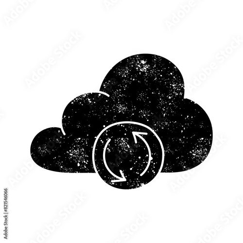 Cloud syncing black hand drawn icon in grunge look