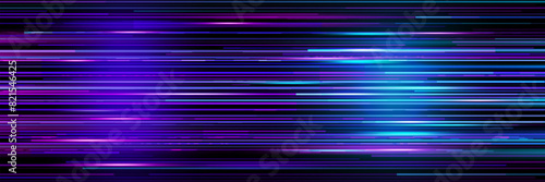 Digital game glitch background. Abstract vector glitchy backdrop in blue and purple hues. Speed and digital error effect with horizontal glowing lines, tv screen with dynamic pattern and noise