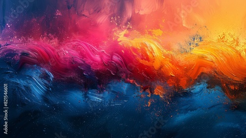 Abstract colorful background. Dynamic splashes of fiery red and deep purple collide  evoking a sense of passion and intensity  like flames dancing in the darkness of night.