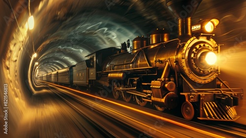 Retro-Futuristic Steampunk Locomotive in Fast Motion