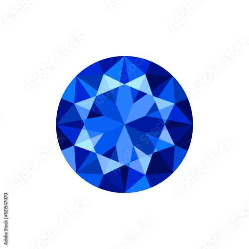 Round brilliant cut blue sapphire top view. Vector illustration isolated on white background