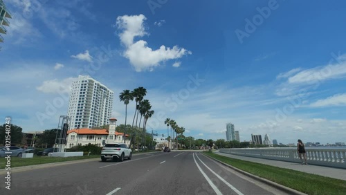 Tampa, Fl, USA: 03 31 2023: Beautiful Tampa Bayshore and bay landscape