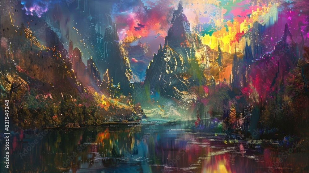 Naklejka premium 1776, July 4th, digital futurism line, In the style of watercolor landscapes, UHD.