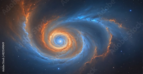 Cosmic Reverie: Blue Nebula Reverie with Central Spiral Galaxy Nexus 