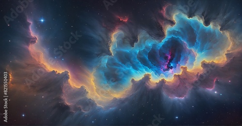 Nebular Embrace: Central Spiral Galaxy Enveloped in Azure Veils 