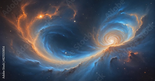 Celestial Tapestry: Blue Nebula Weaving Around Central Spiral 