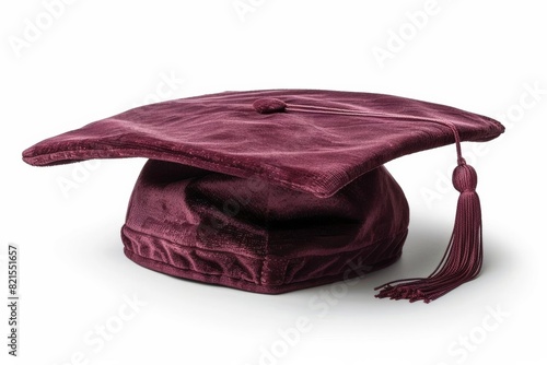 Graduation cap in maroon, isolated on white background Suitable for educational and achievementrelated themes Highquality image with sharp details and ample space for text photo