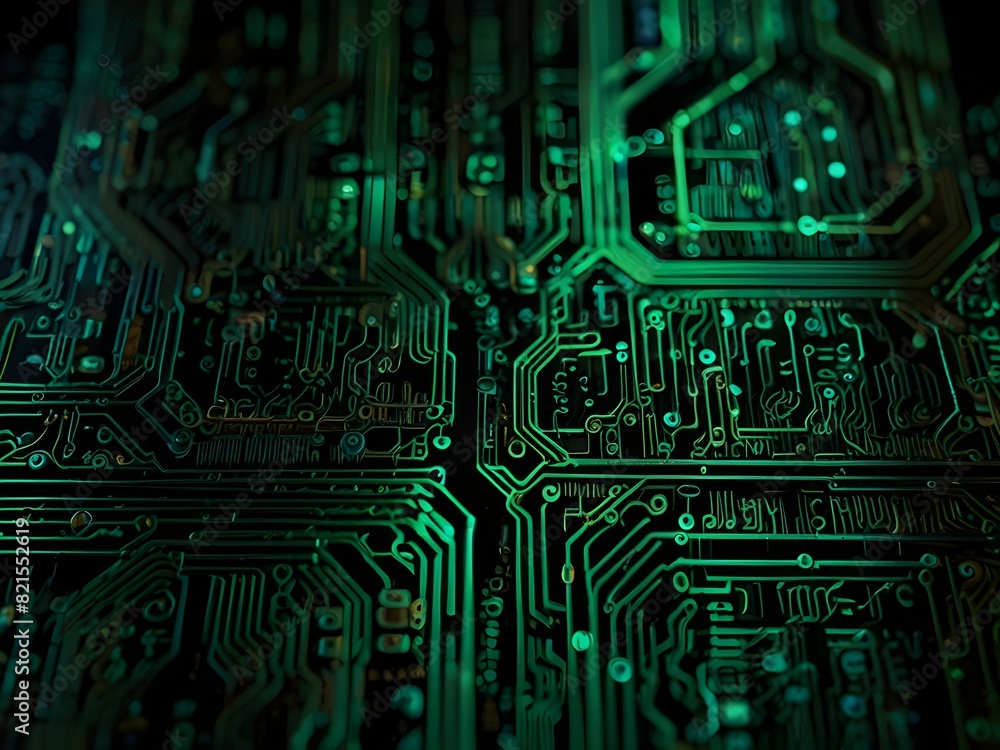 Abstract circuits, green and black, tech texture, generative AI Abstract circuits, green and black, tech texture, generative AI
