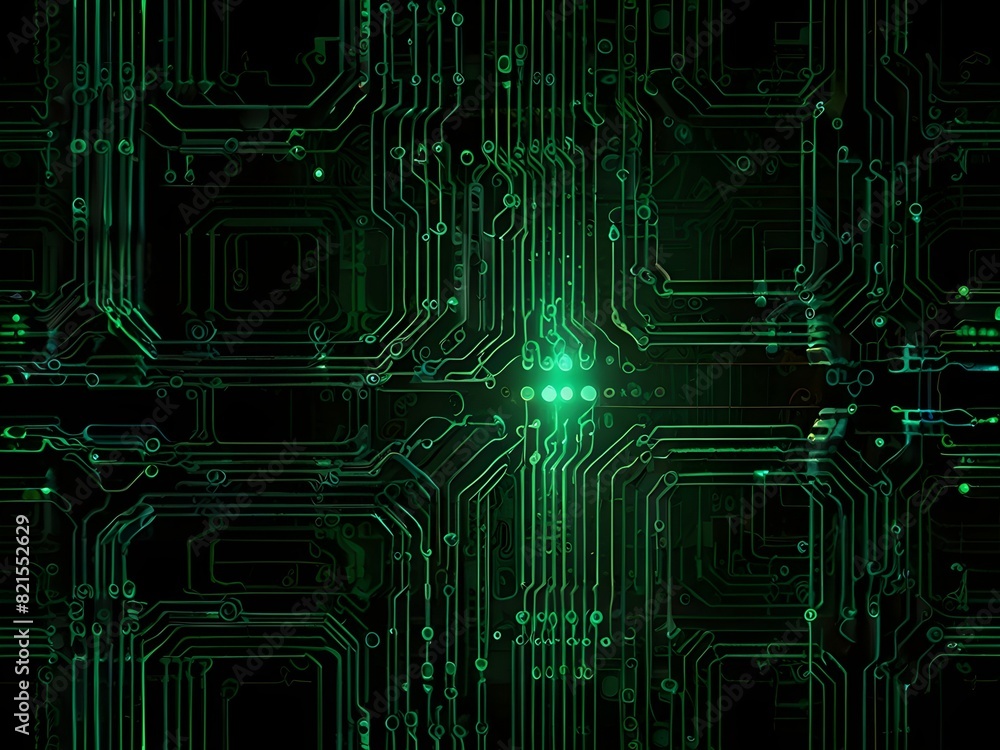 Abstract circuits, green and black, tech texture, generative AI Abstract circuits, green and black, tech texture, generative AI