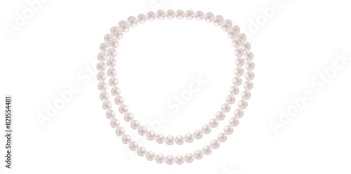 Beautiful Pearl Necklace On White Background, Vintage Jewelry Beads Design Vector Illustration.