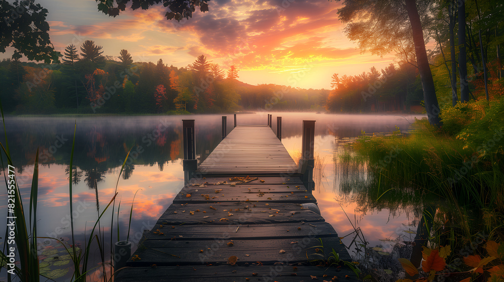 Obraz premium a serene lakeside fishing dock