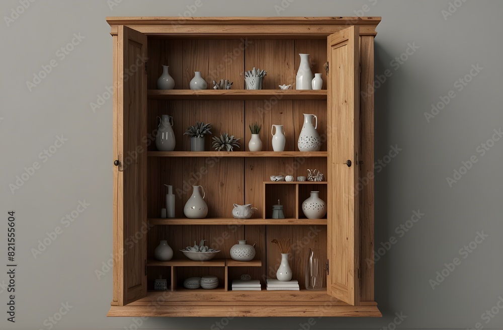 Wooden cabinet and accessories decor on transparent background.3d rendering. Wooden cabinet and accessories decor on transparent background.3d rendering.