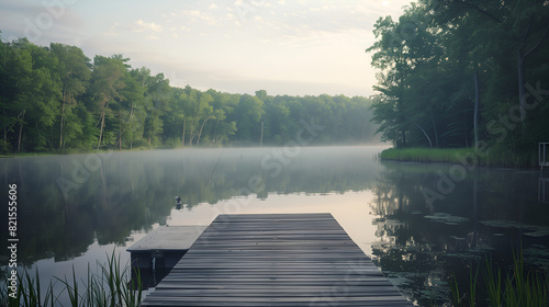 a serene lakeside fishing dock photo
