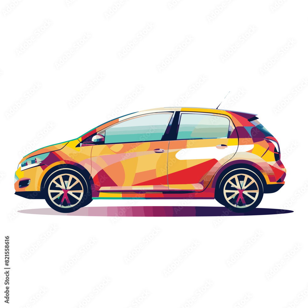 Car vector flat design with brush print and brush background