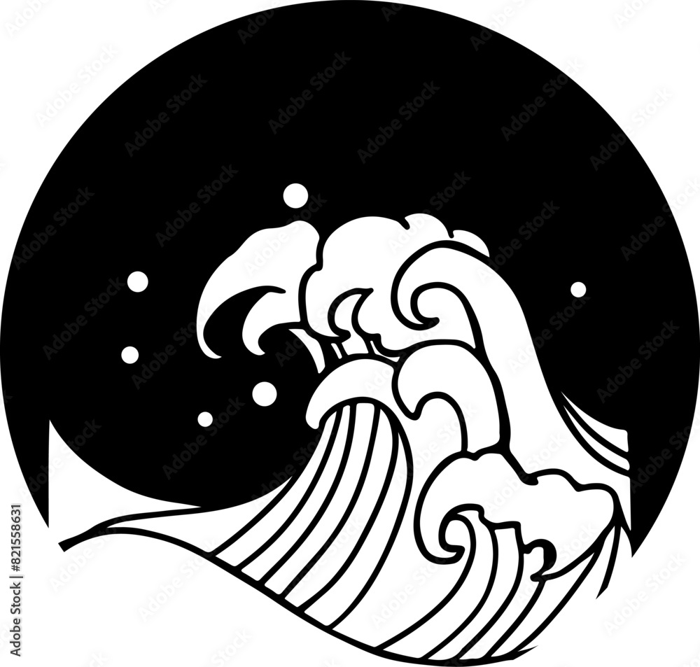 Naklejka premium 波の円フレーム装飾