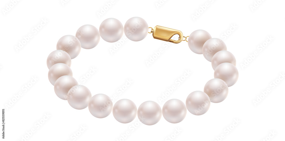 Obraz premium Attractive Pearl Bracelet On White Background, Hand Strung Pearl Vector Illustration. 
