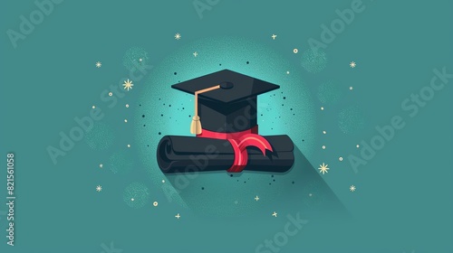 Graduation diploma flat design front view achievement theme water color black and white,