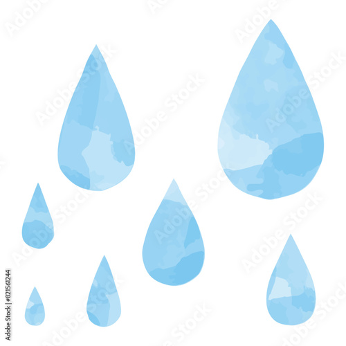 水彩風のしずくセット、手書きの水滴イラスト