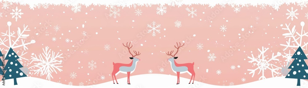 Minimal blank template card for Christmas Day, decorated in pastel styles with reindeer and snowflake icons, including space for text in the center for text Minimal blank template card for Christmas Day, decorated in pastel styles with reindeer and snowflake icons, including space for text in the center for text