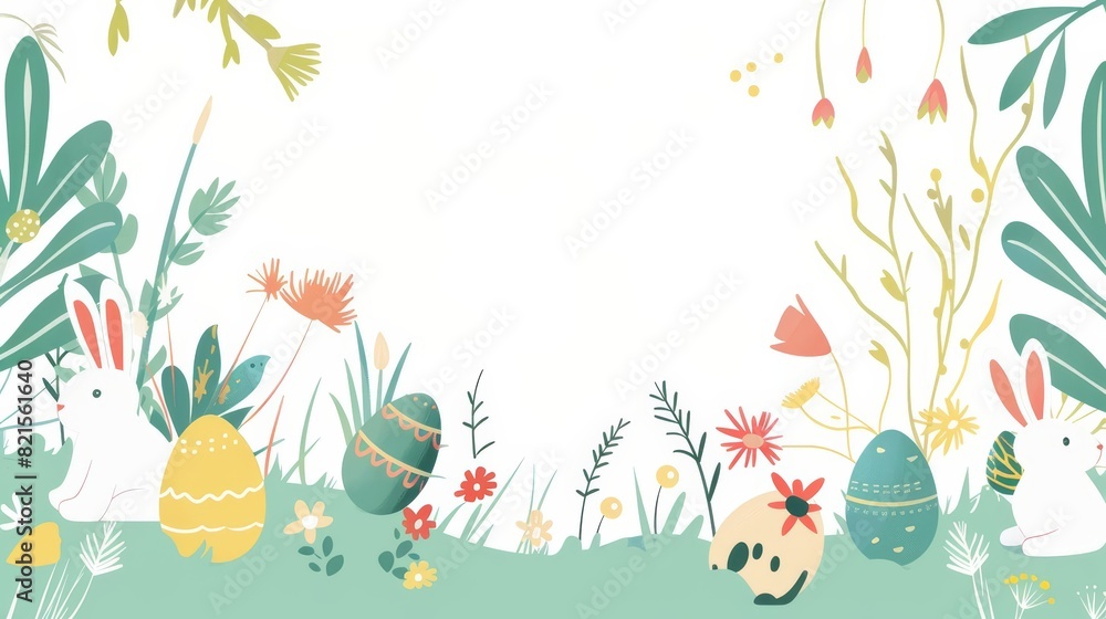 Minimal blank template card for Easter Sunday in cute styles, featuring elements of Easter eggs and bunny icons, with a large copy space on center for text Minimal blank template card for Easter Sunday in cute styles, featuring elements of Easter eggs and bunny icons, with a large copy space on center for text