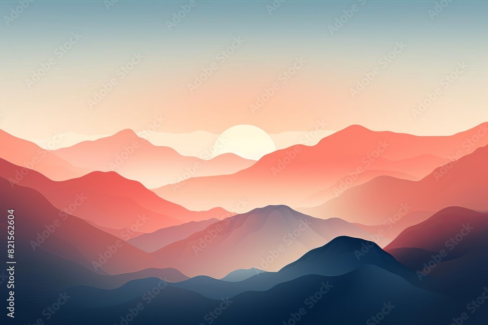 Stylized mountain range with gradient colors, Illustration, Minimalist