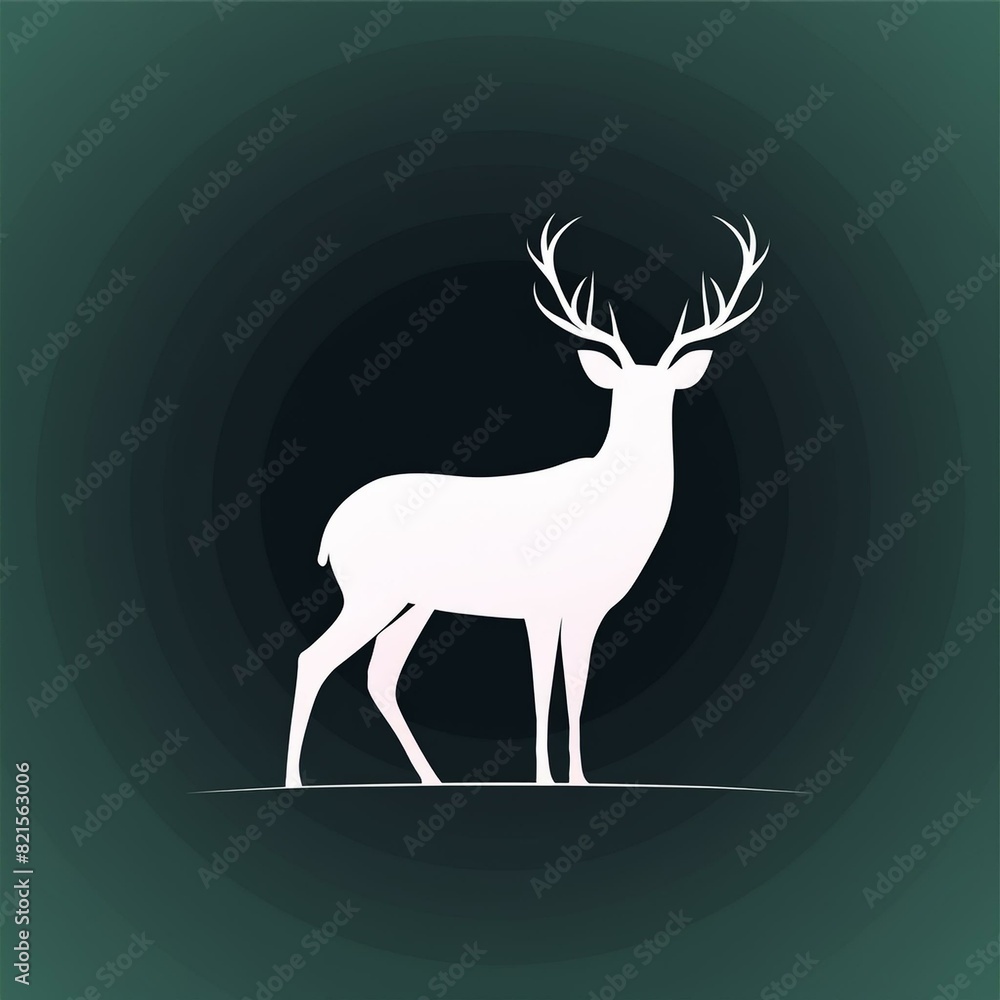 A White Deer Silhouette in Front of a Dark Green Background A White Deer Silhouette in Front of a Dark Green Background