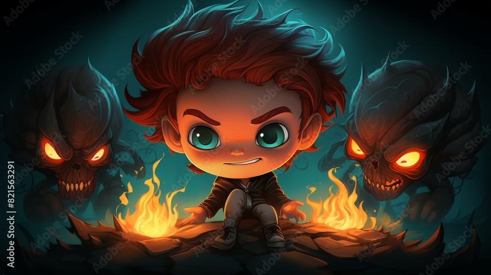 Vibrant chibistyle cave drawing with cartoonish flair.