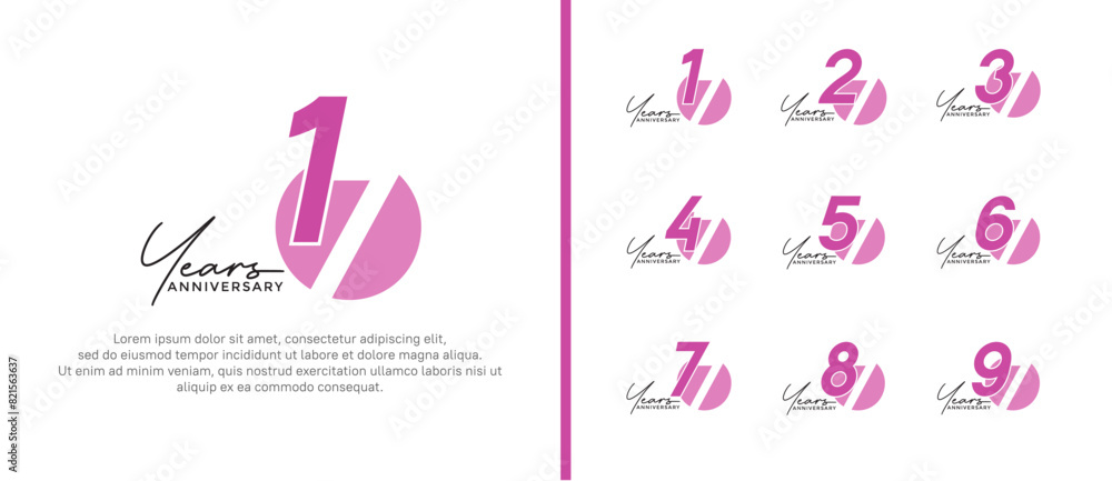 anniversary logo style set with purple and pink color can be use for celebration moment