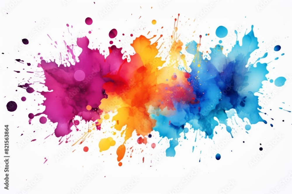 Colorful abstract watercolor splash art on white background, vibrant paint splatter depicting creative and artistic design.