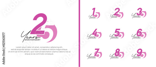 anniversary logo style set with purple and pink color can be use for celebration moment