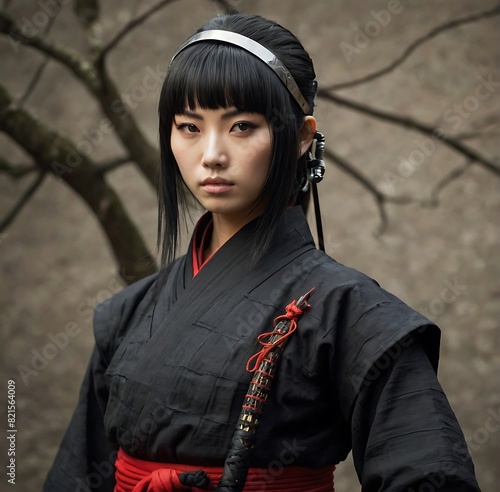 woman japan ninja black long hair photo