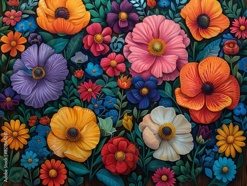 Vibrant illustrated flowers in a variety of colors.