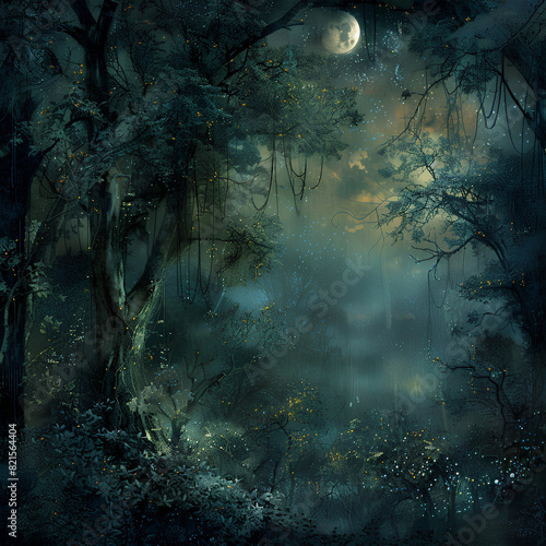 Night Forest Illuminated by Full Moon