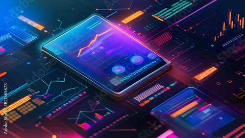 Wallpaper Mural A futuristic illustration of a smartphone with various graphs and data displayed on the screen. Torontodigital.ca